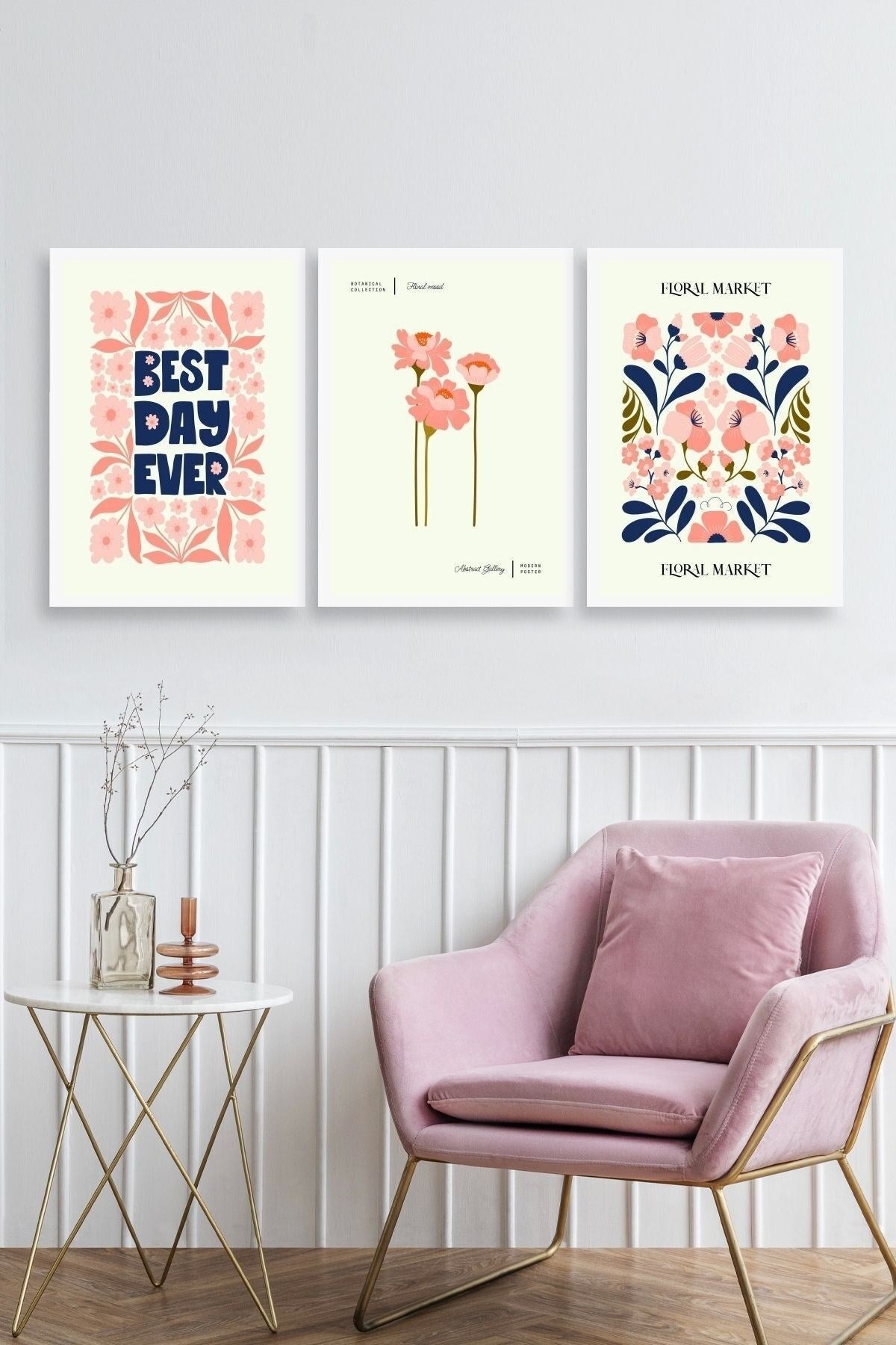 Flower Market Üçlü Ahşap Çerçeveli Tablo 40 x 60