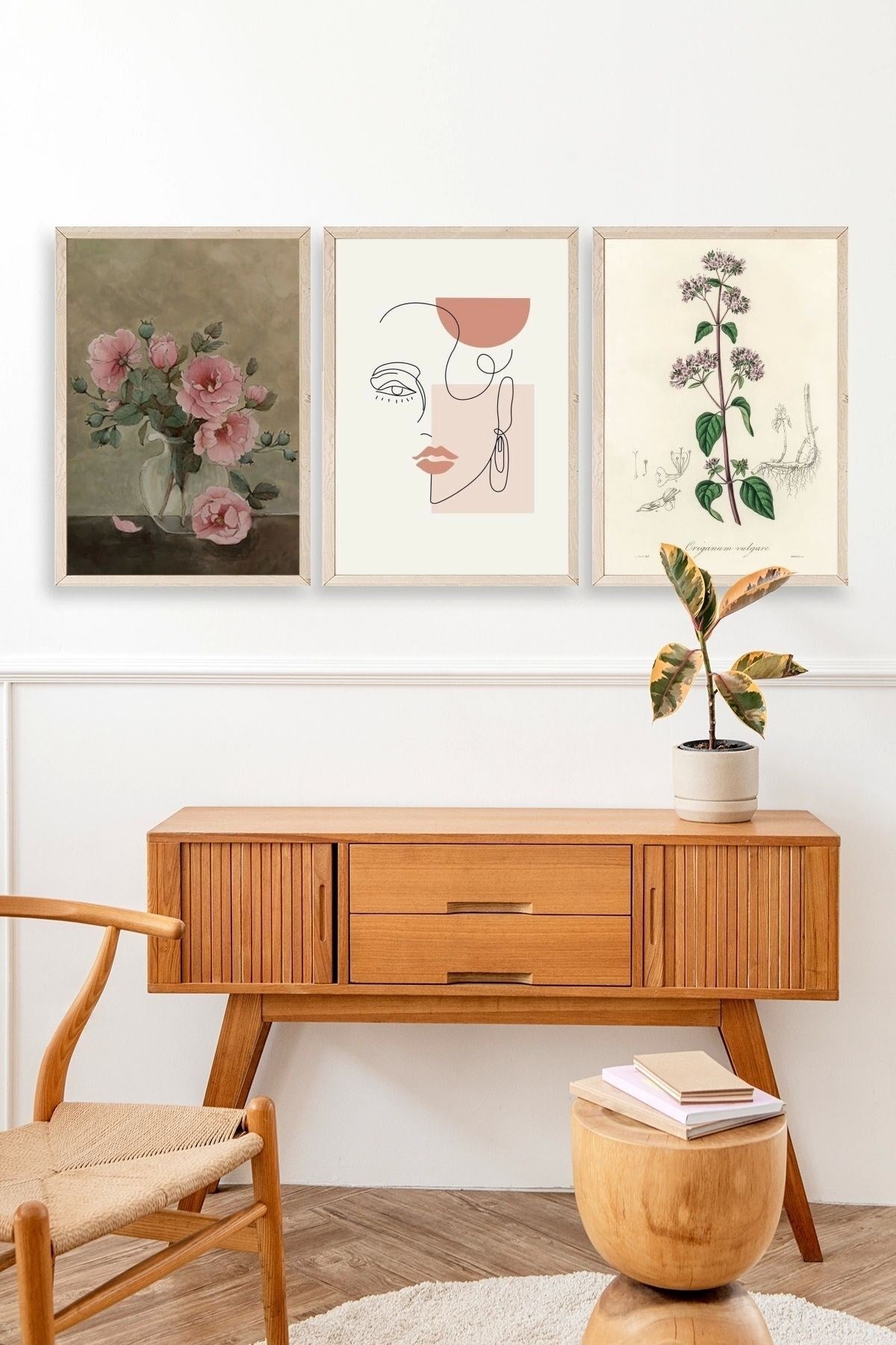 Çiçek Üçlü Ahşap Çerçeveli Tablo 50 x 70