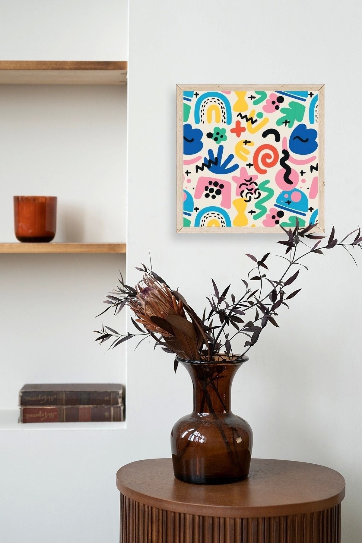 Soyut Ahşap Çerçeveli Tablo 50 x 50