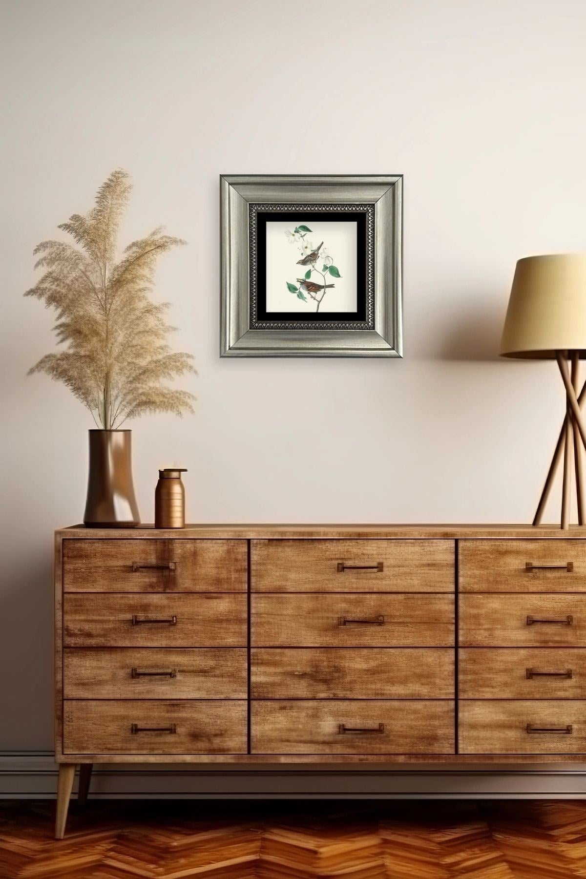 Kuşlar ve Ağaç Çerçeveli Taş Tablo 20 cm