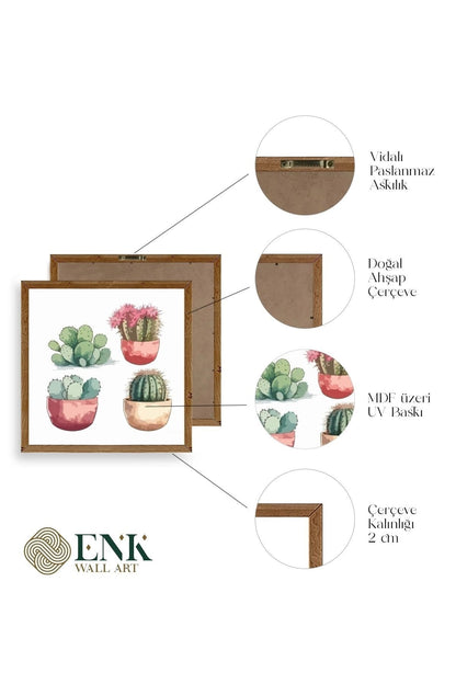 Kaktüs Ahşap Çerçeveli Tablo 50 x 50