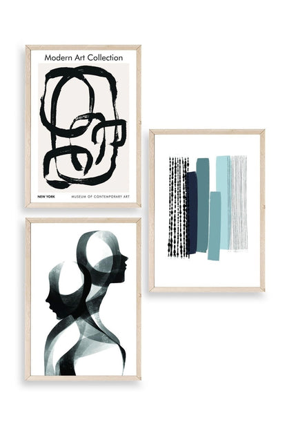 Modern Üçlü Ahşap Çerçeveli Tablo 23 x 30