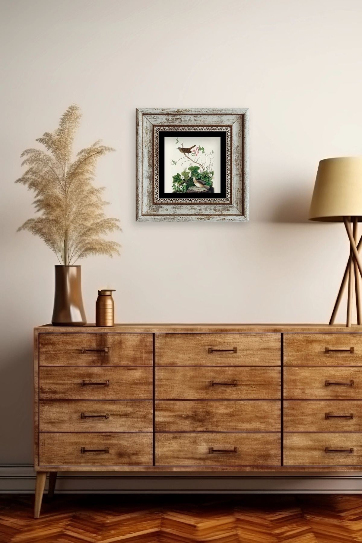 Kuşlar Çerçeveli Taş Tablo 20 cm