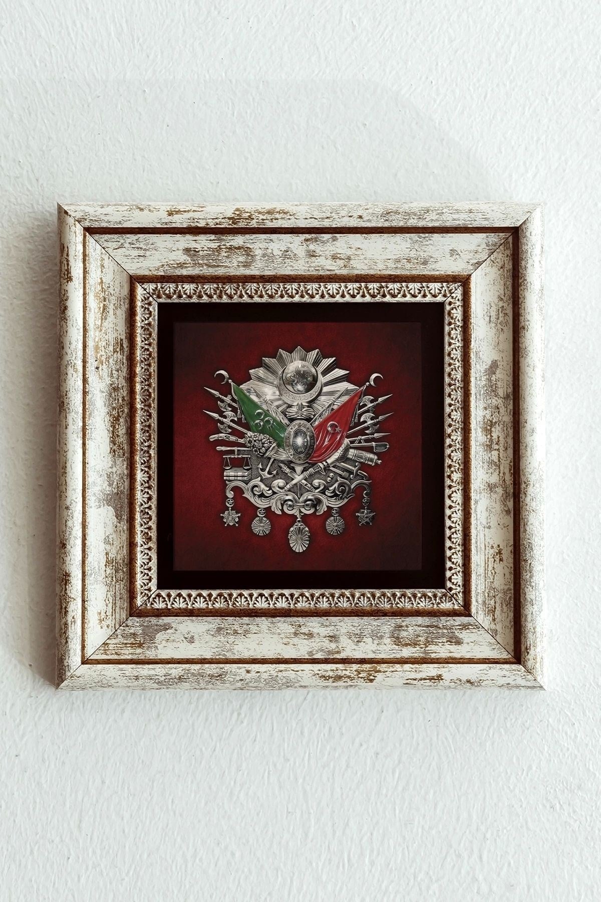 Osmanlı Tuğrası Çerçeveli Taş Tablo , Çerçeveli Taş Duvar Dekoru-enkcrcvtbl-00171 20 cm