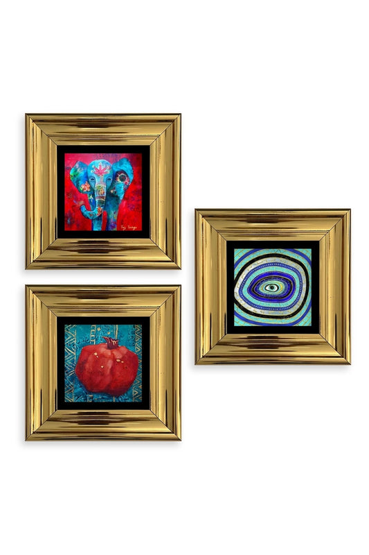 Mistik 3 lü Set Çerçeveli Taş Tablo 20 cm