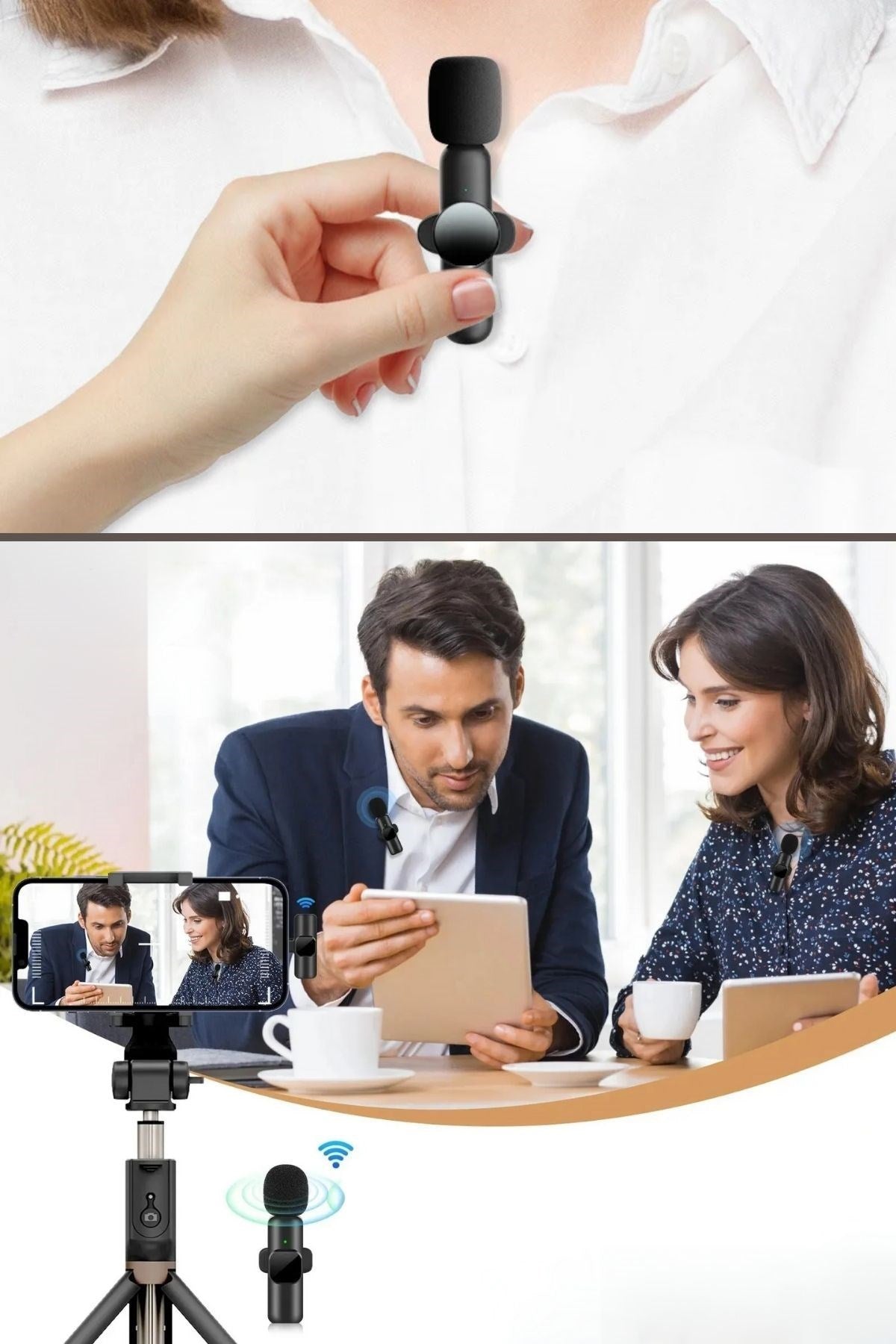 BUFFER® Type C Uyumlu İphone Dönüştürücülü Kablosuz Yaka Mikrofonu Android ve İphone Uyumlu Mini Mikrofon