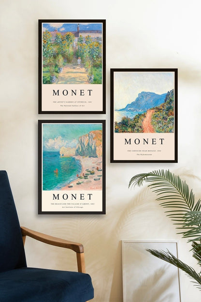 Monet Üçlü Ahşap Çerçeveli Tablo 50 x 70