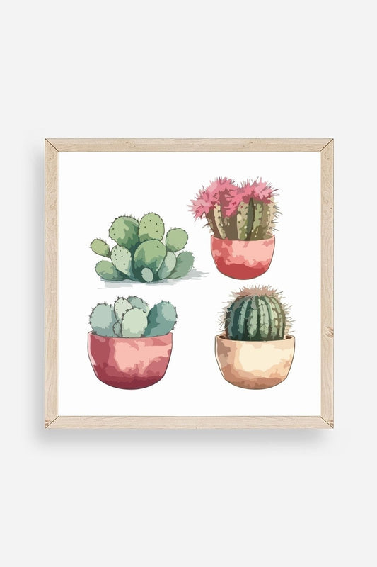Kaktüs Ahşap Çerçeveli Tablo 23 x 23