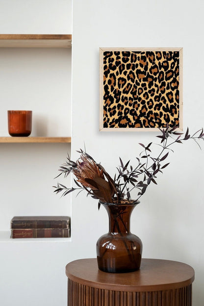 Leopar Deseni Ahşap Çerçeveli Tablo 23 x 23
