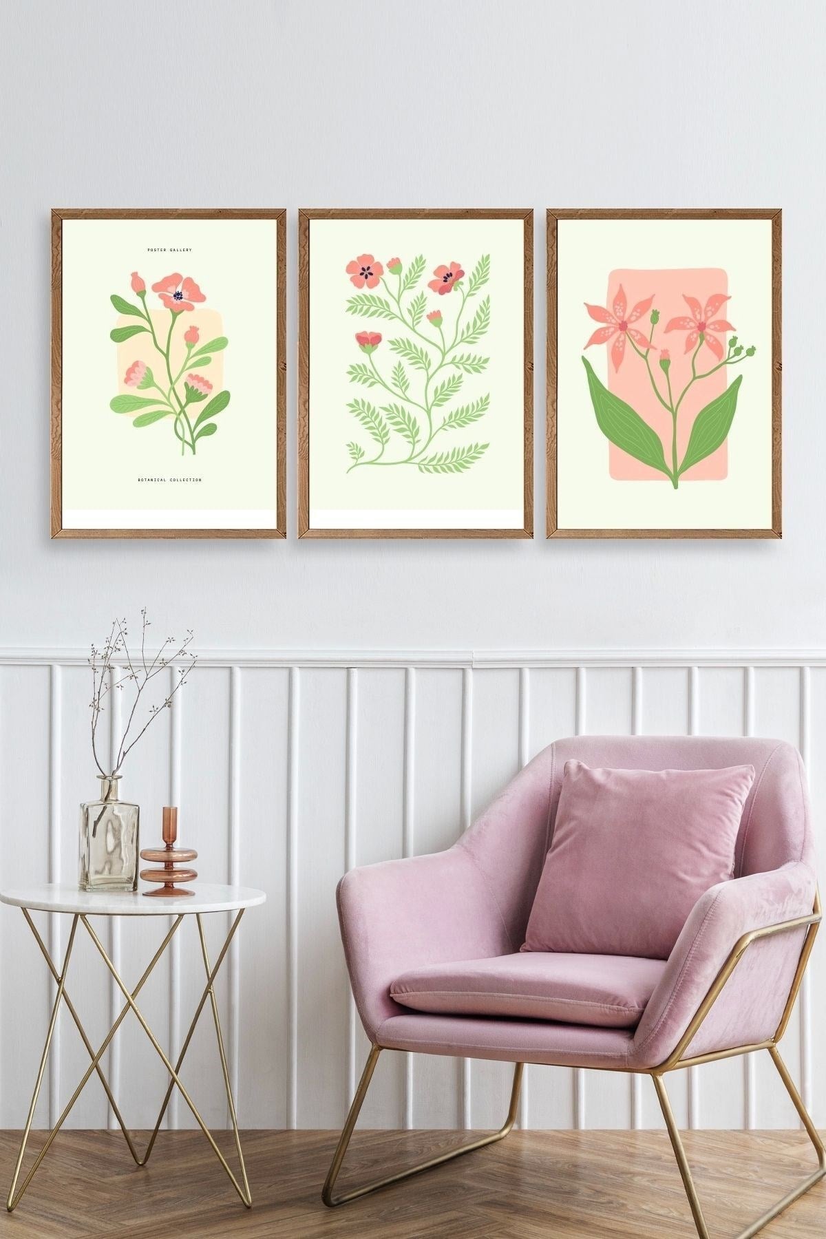 Botanik Üçlü Ahşap Çerçeveli Tablo 40 x 60