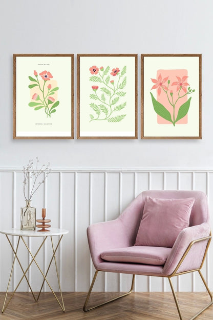 Botanik Üçlü Ahşap Çerçeveli Tablo 40 x 60