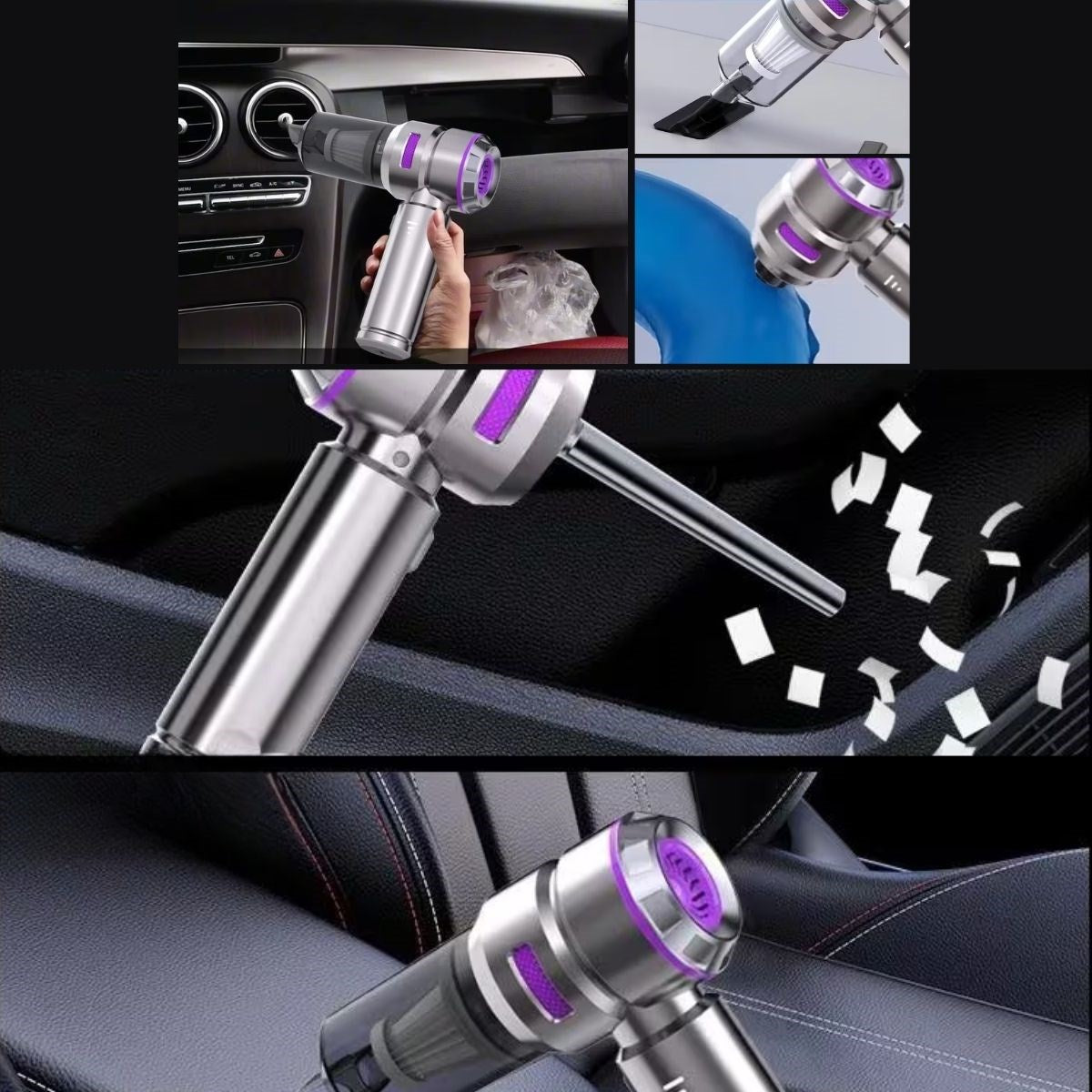 BUFFER® 9 Farklı Uçlu Kablosuz Şarjlı Araç İçi Süpürge – Wireless Destekli, Güçlü Emiş, Taşınabilir Pratik Araç Temizleyici