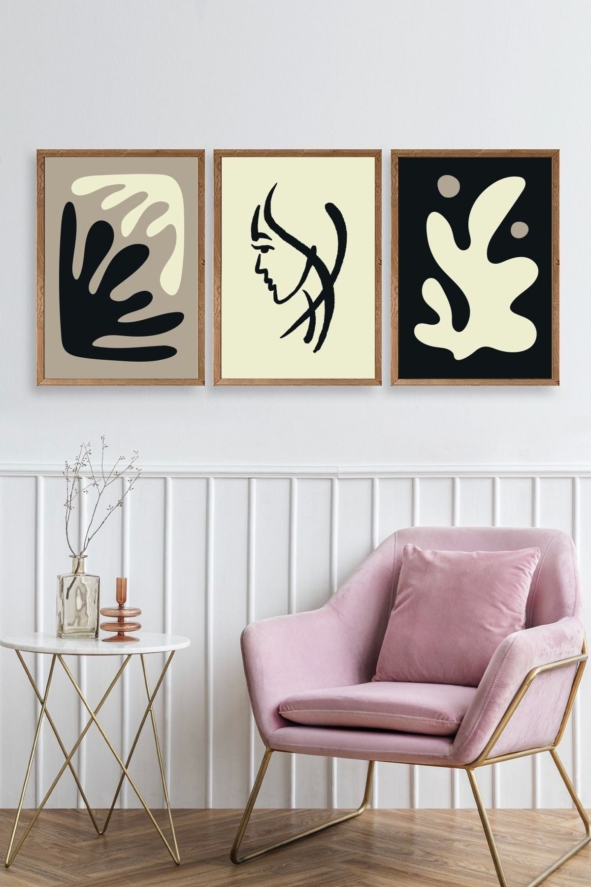 Soyut Üçlü Ahşap Çerçeveli Tablo 30 x 40