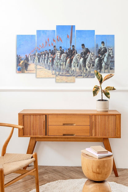 Atlı Birlikler Manzarası 5 Parçalı Mdf Tablo 60 x 100