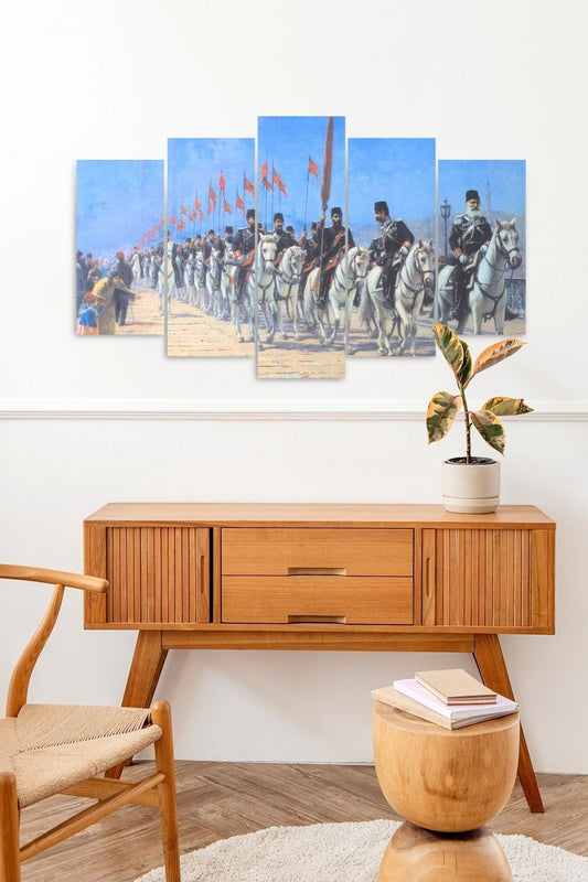 Atlı Birlikler Manzarası 5 Parçalı Mdf Tablo 60 x 100