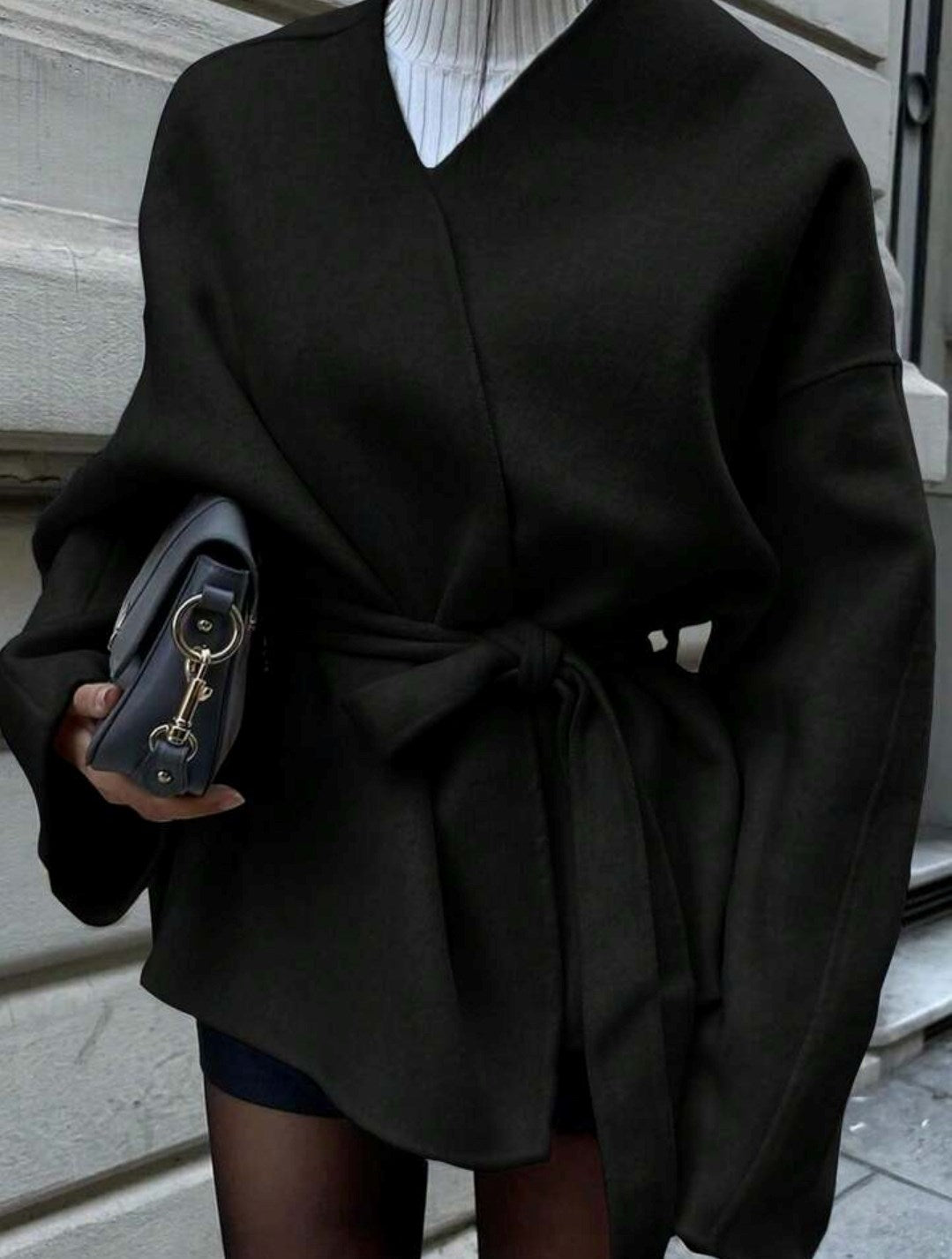 Bağlama Detaylı Rahat Kalıp Kaşmir Hırka/Ceket