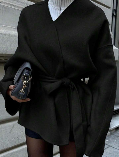 Bağlama Detaylı Rahat Kalıp Kaşmir Hırka/Ceket