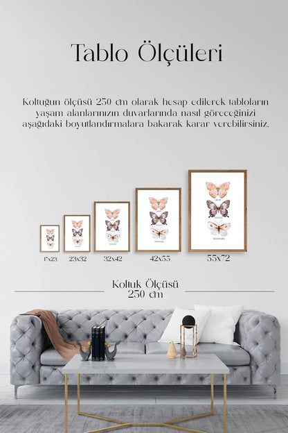 Kelebekler Ahşap Çerçeveli Tablo 50 x 70