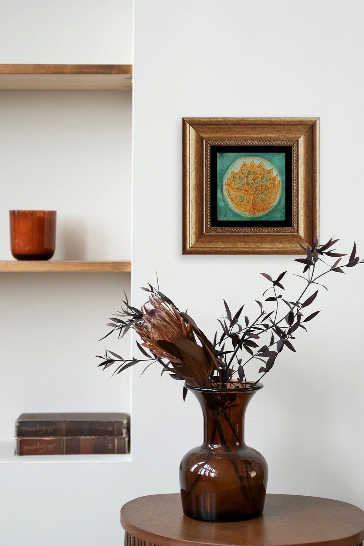 Lotus Çiçeği Çerçeveli Taş Tablo 20 cm