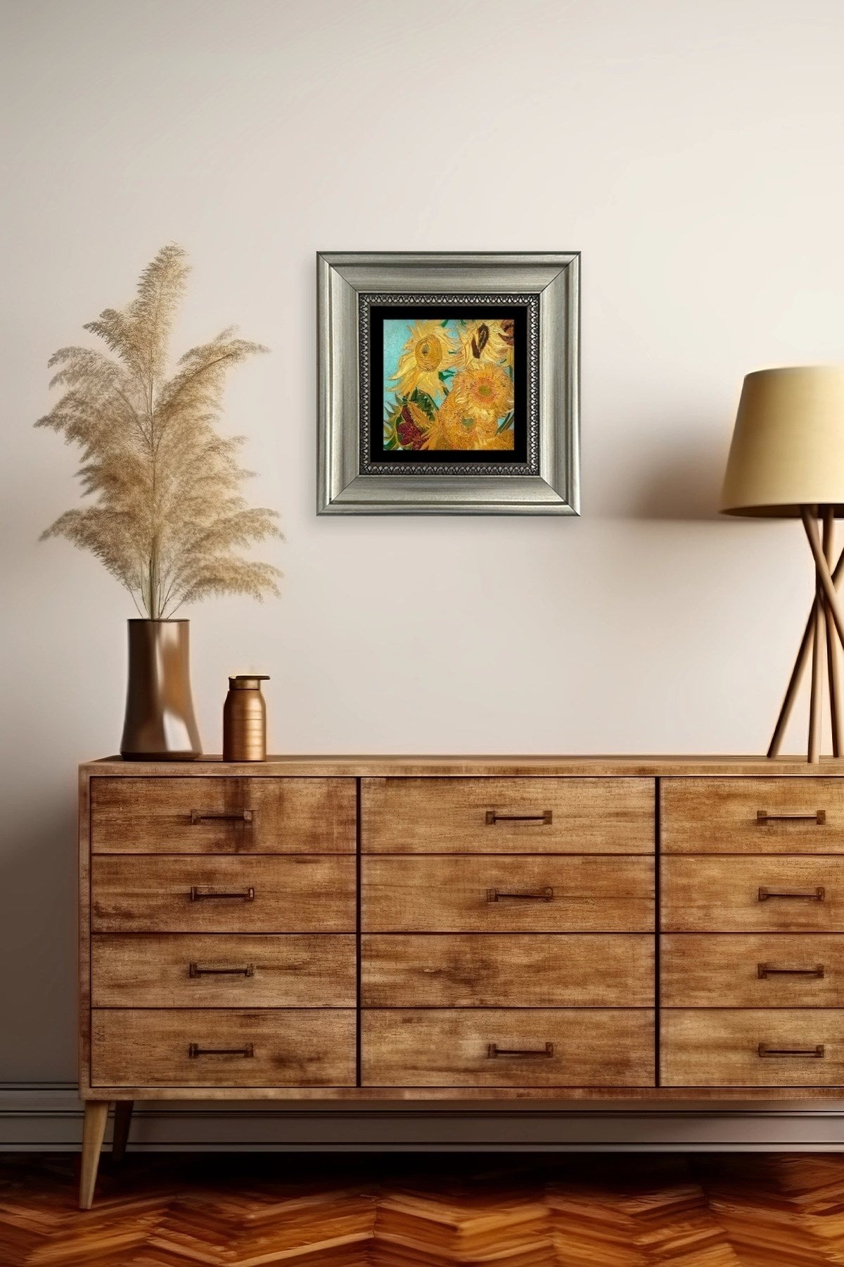 Ayçiçeği Çerçeveli Taş Tablo 20 cm