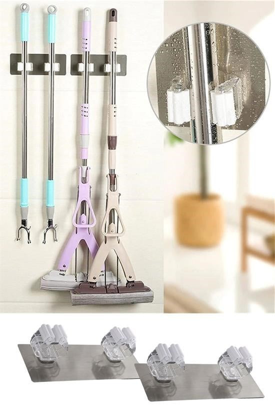 BUFFER® Pratik Organizer 4lü Yapışkanlı Fırça Paspas Mop Fırça Sabitleyici Ergonomik Alet Aparatı