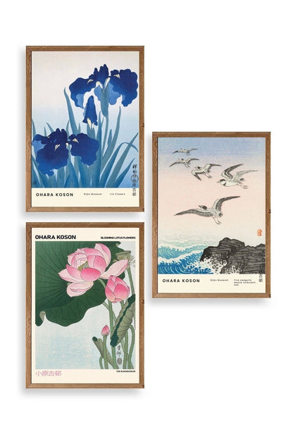 Vazodaki Çiçekler Üçlü Ahşap Çerçeveli Tablo 50 x 70