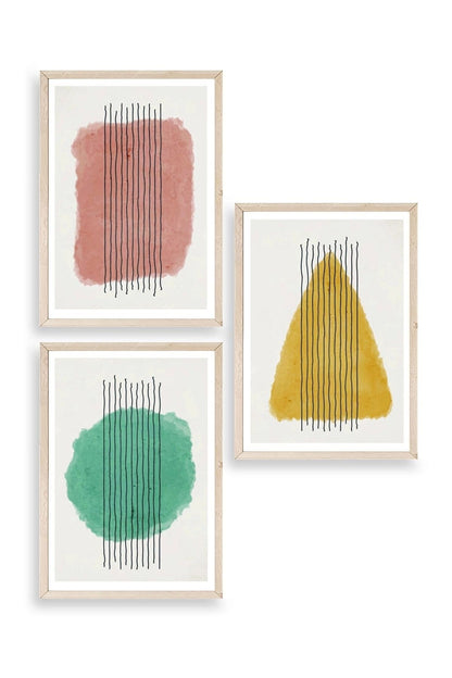 Şekiller Kare Üçgen Üçlü Ahşap Çerçeveli Tablo 50 x 70