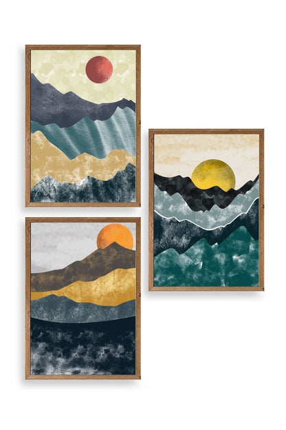 Manzara Üçlü Ahşap Çerçeveli Tablo 30 x 42