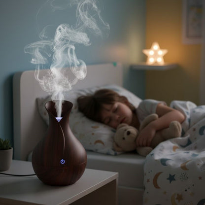Damla Model Akasya Renk Hava Nemlendirici – Ultrasonik Soğuk Buhar Makinesi, LED Işıklı Masaüstü Oda Nemlendirici