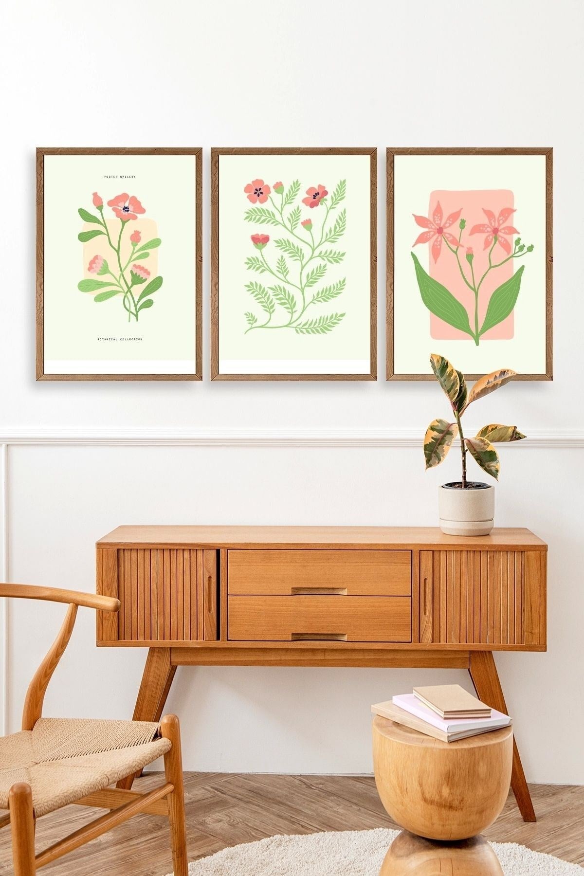 Botanik Üçlü Ahşap Çerçeveli Tablo 50 x 70