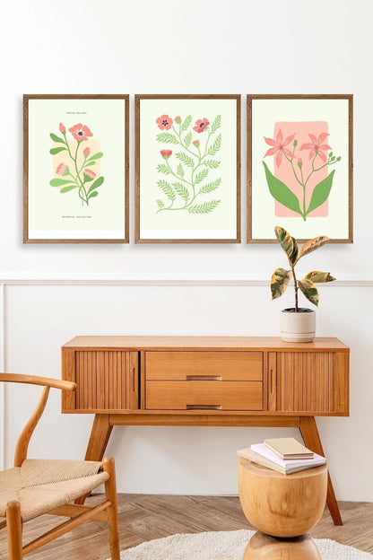 Botanik Üçlü Ahşap Çerçeveli Tablo 50 x 70