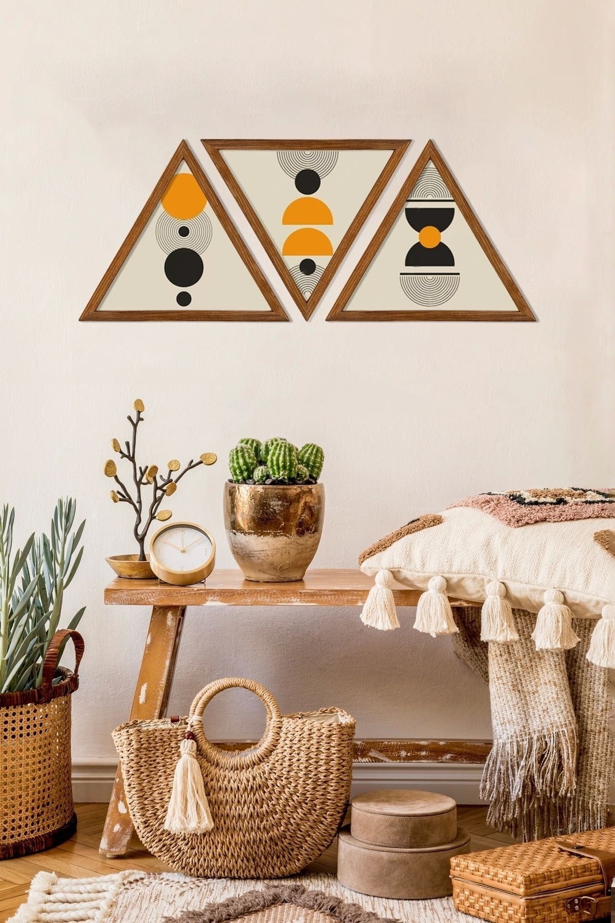 Dekoratif Üçgen Çerçeveli Ahşap Tablo Set 35 x 40