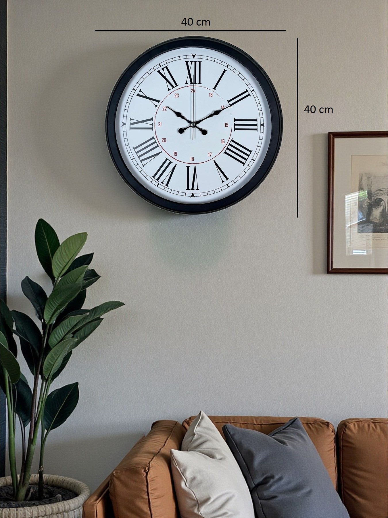 Zentime Siyah Asil Tasarım Roma Rakamlı 40 cm Metal Duvar Saati