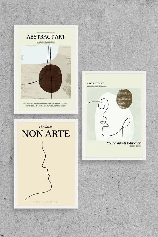 Soyut Sanat Üçlü Ahşap Çerçeveli Tablo 40 x 60