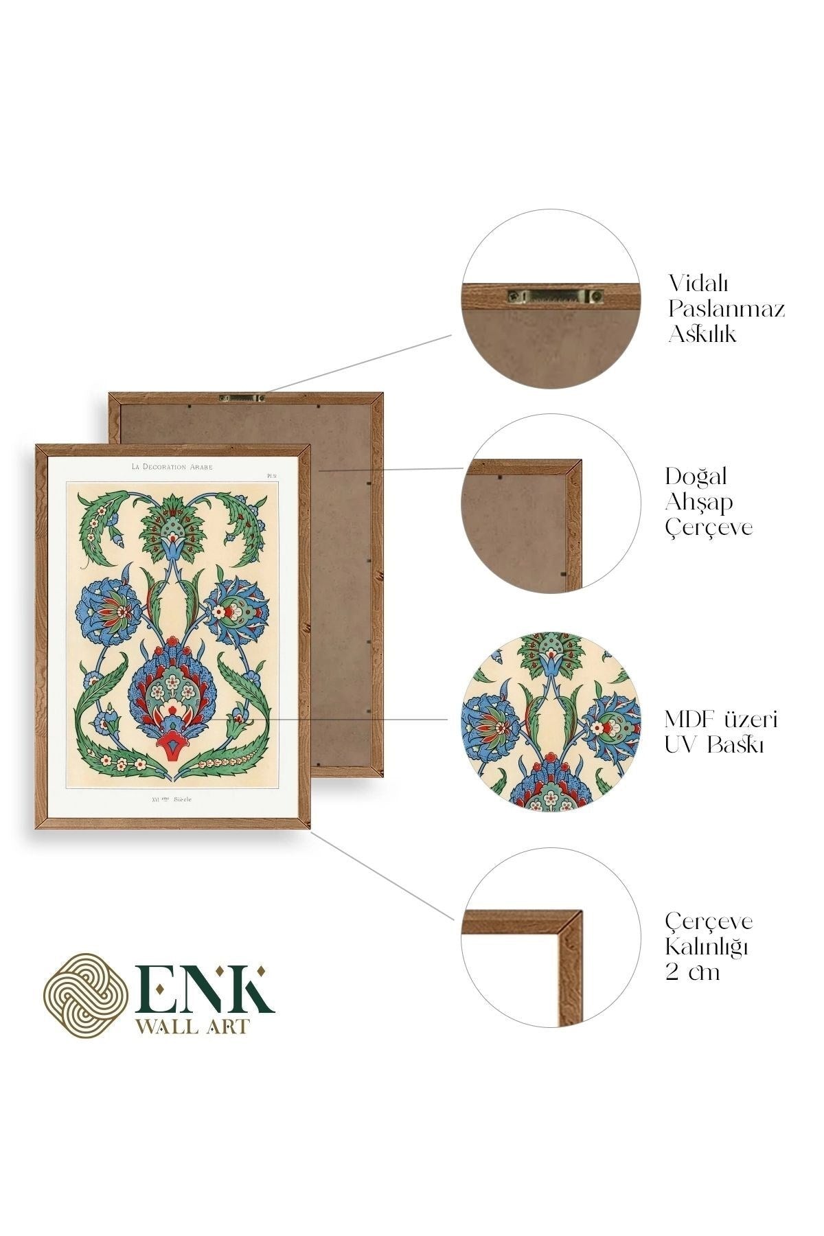 Çini Motif Pano Ahşap Çerçeveli Tablo 50 x 70