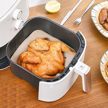 BUFFER® 150 Adet Air Fryer Pişirme Kağıdı Tek Kullanımlık Hava Fritöz Yağ Geçirmez Yapışmaz Gıda Pişirme Kağıdı Delikli Kare Model