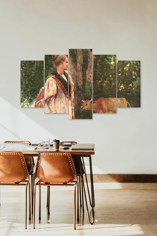 Kadın Manzarası 5 Parçalı Mdf Tablo 60 x 100