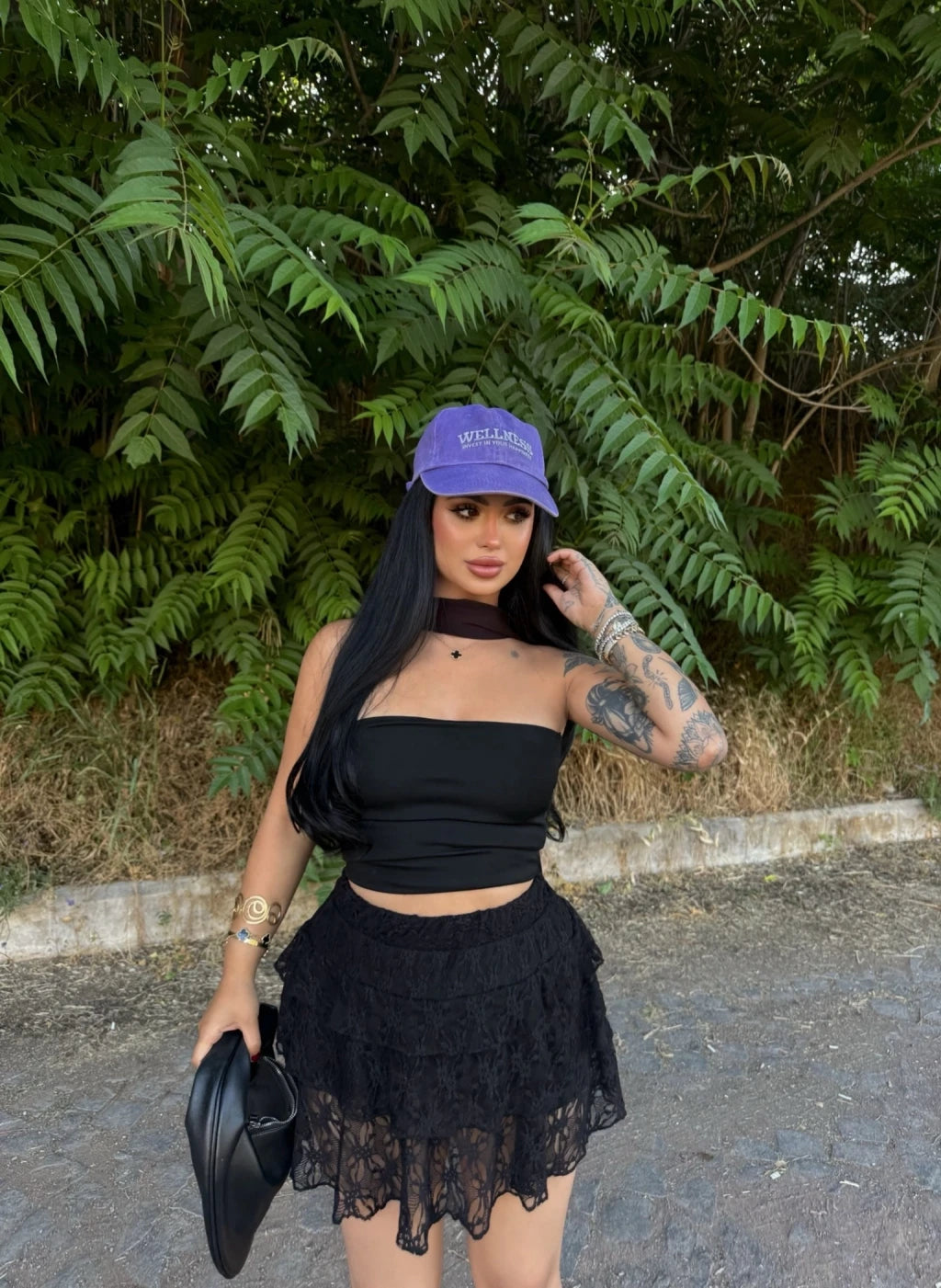 Kadın Dentel Şortlu Etek - Siyah