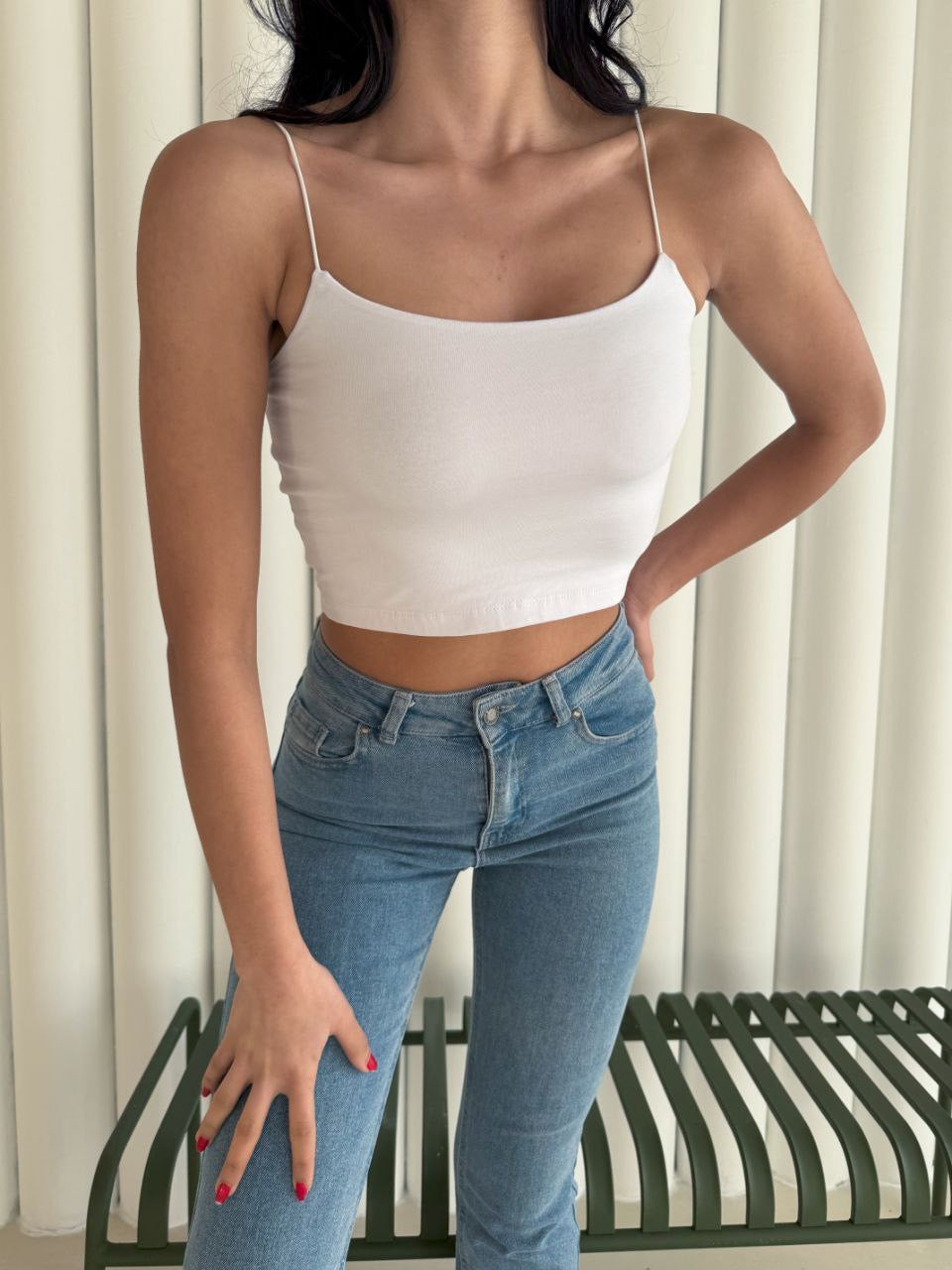 Kadın İp Askılı Kısa Crop - Beyaz