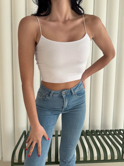 Kadın İp Askılı Kısa Crop - Beyaz