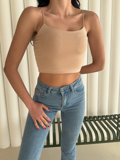 Kadın İp Askılı Kısa Crop - Ten Rengi