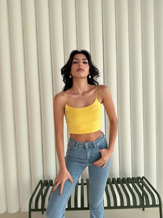 İp Askılı Kısa Crop - Sarı