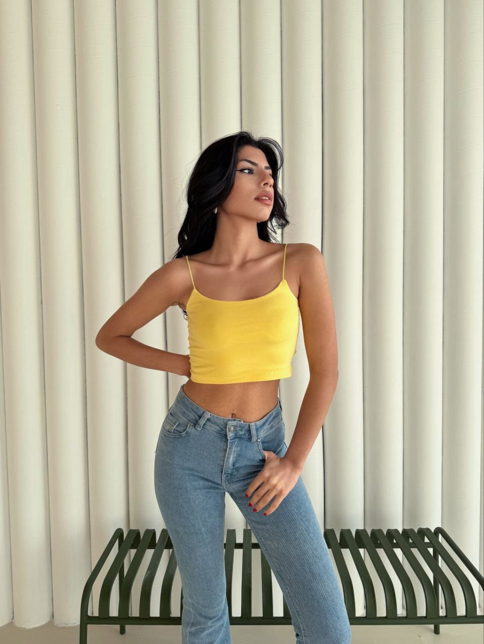 İp Askılı Kısa Crop - Sarı