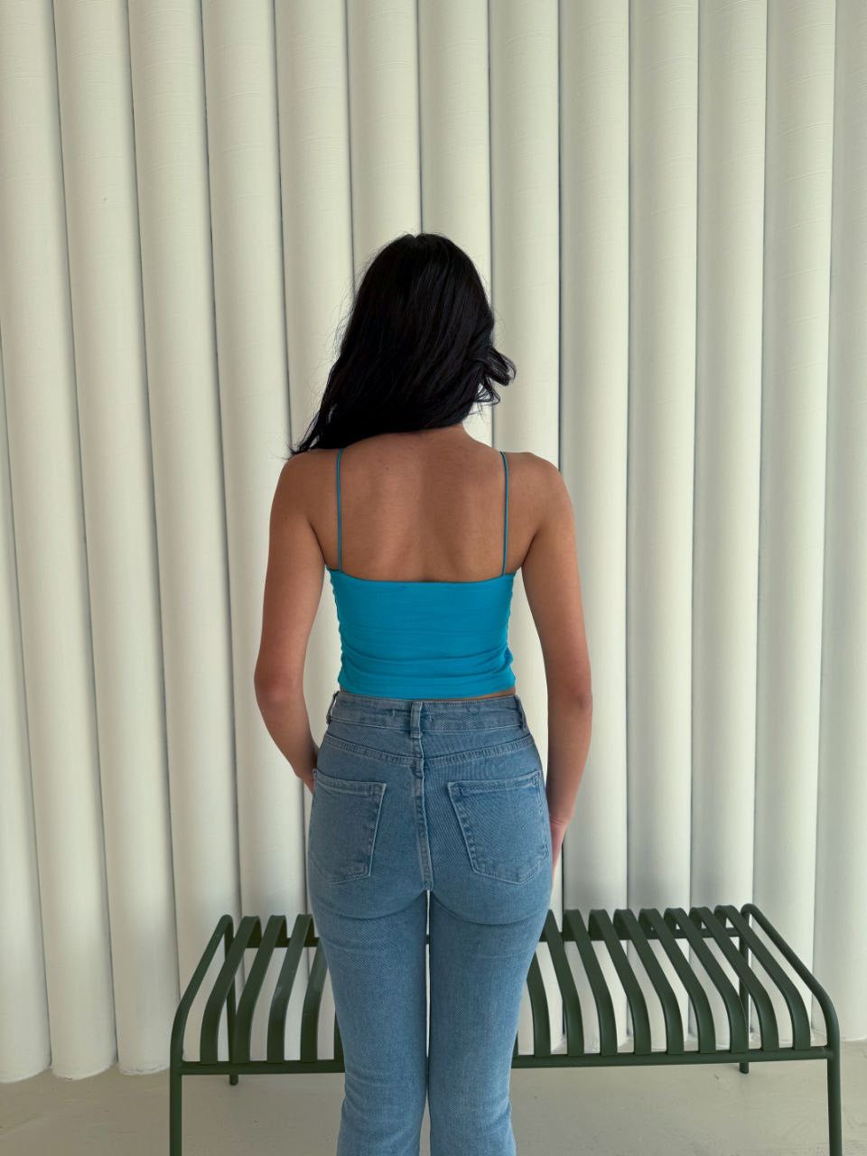 Kadın İp Askılı Kısa Crop - Mavi