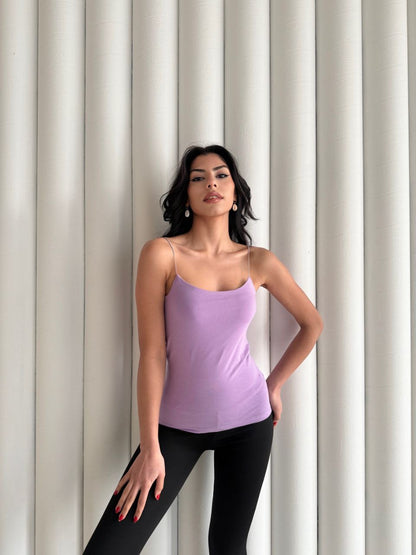 Kadın İp Askılı Uzun Crop - Mor