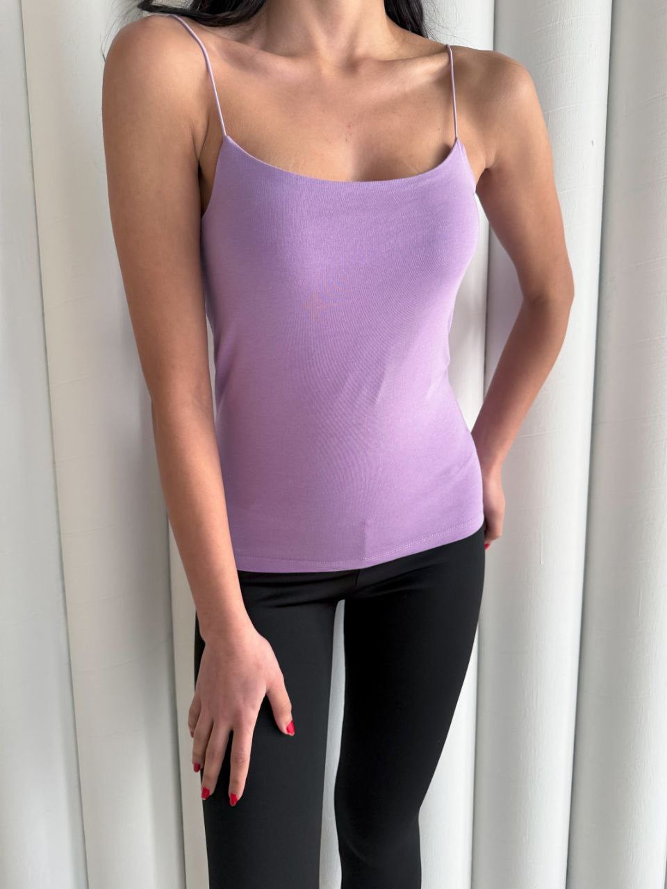 Kadın İp Askılı Uzun Crop - Mor