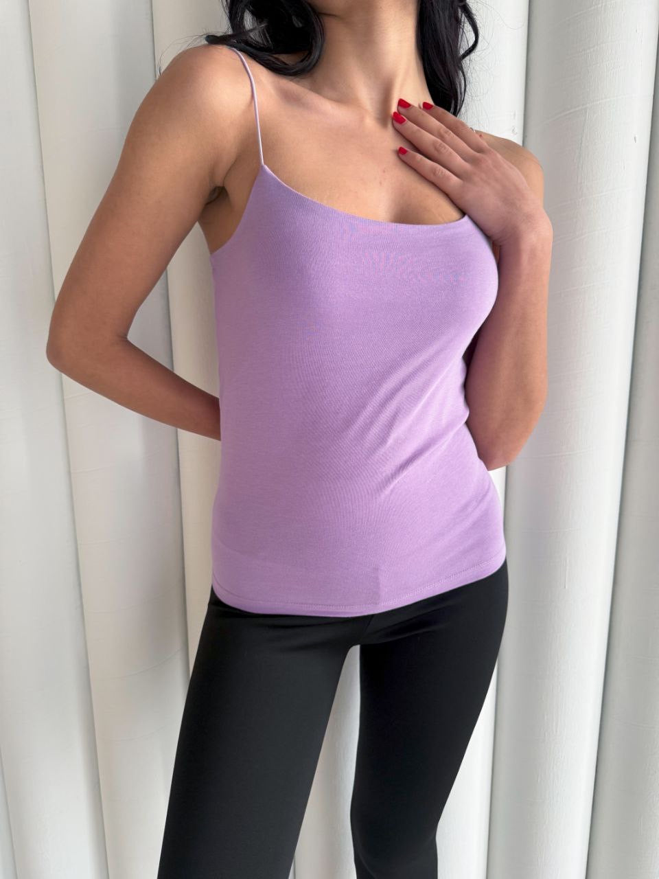 Kadın İp Askılı Uzun Crop - Mor