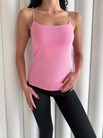 Kadın İp Askılı Uzun Crop - Pembe