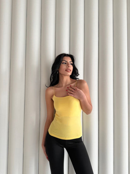 Kadın İp Askılı Uzun Crop - Sarı