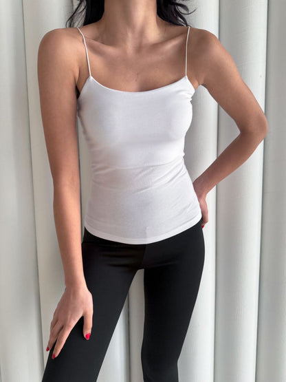 Kadın İp Askılı Uzun Crop - Beyaz